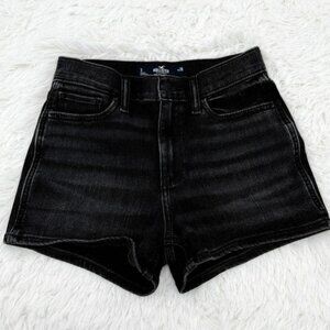 Hollister Women's Size 26 Waist High-Rise Black Wash Distressed Denim Shorts